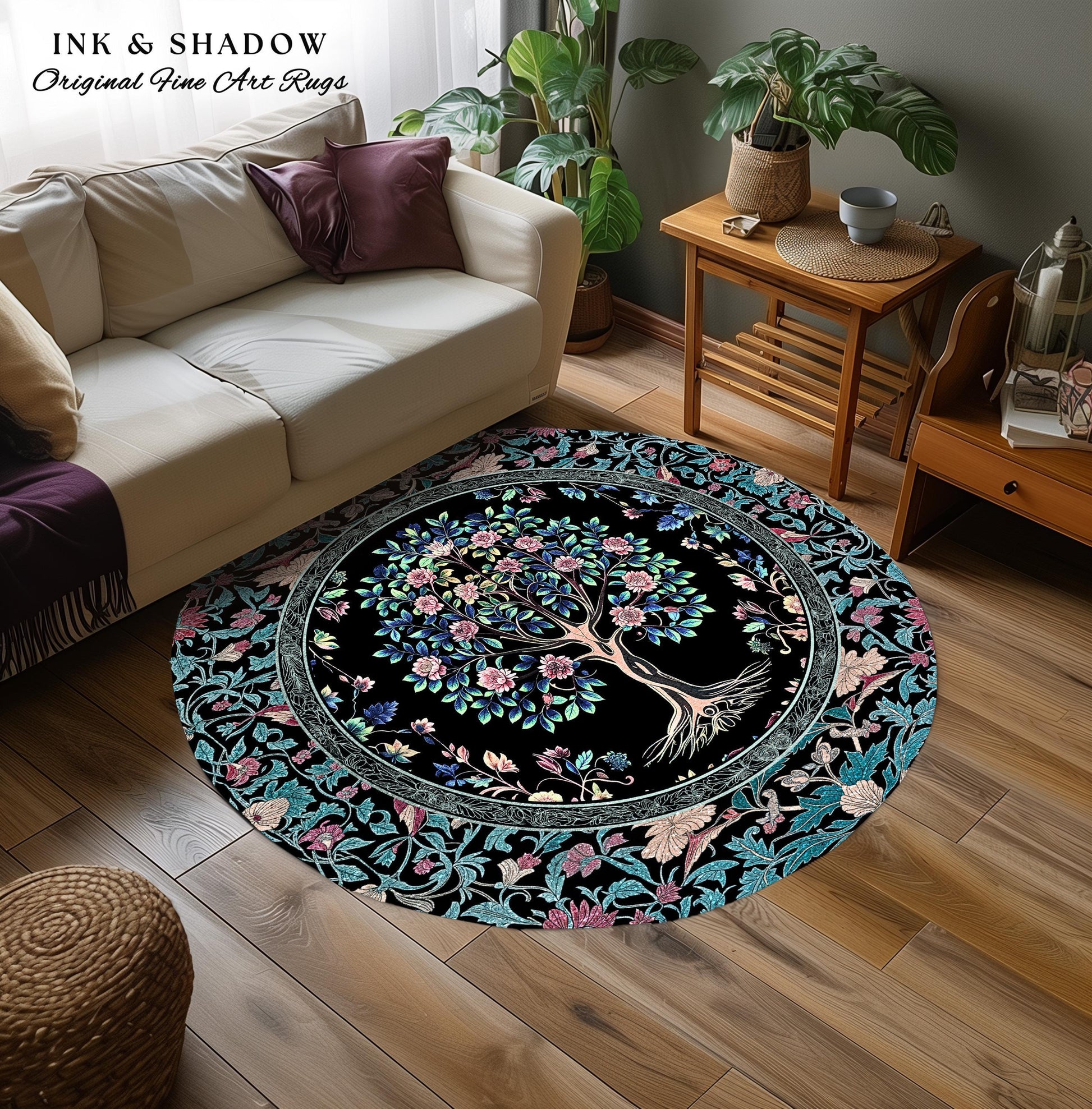 Timeless Folklore Tree Accent Rug | Gothic Floral Medieval Ornate Nature Motif Romantic Garden Aesthetic Tapestry Decor Maximalist Home |