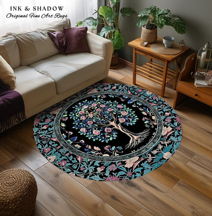 Timeless Folklore Tree Accent Rug | Gothic Floral Medieval Ornate Nature Motif Romantic Garden Aesthetic Tapestry Decor Maximalist Home |