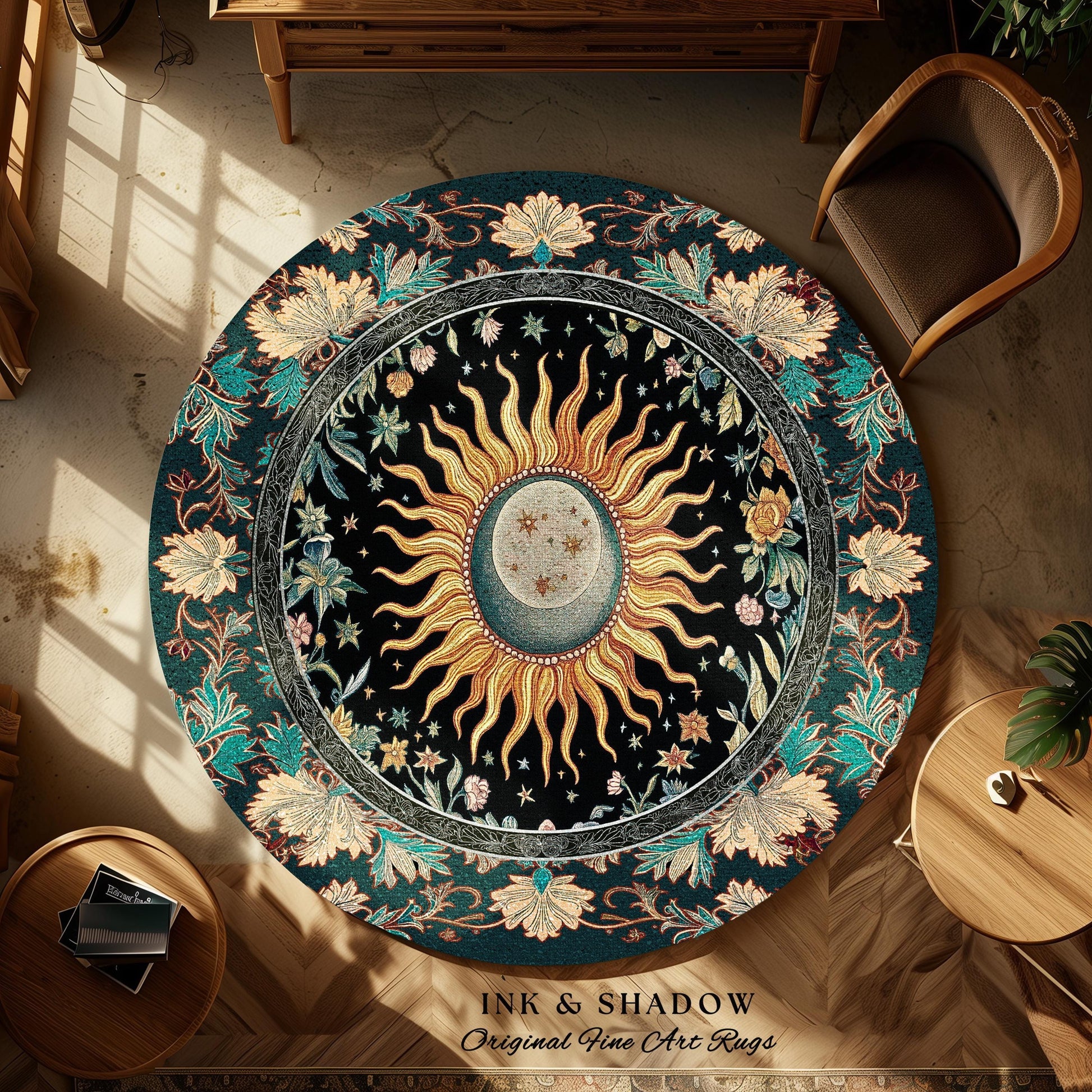 Celestial Sun Moon Rug | Gothic Tarot Astrology Bohemian Home Decor