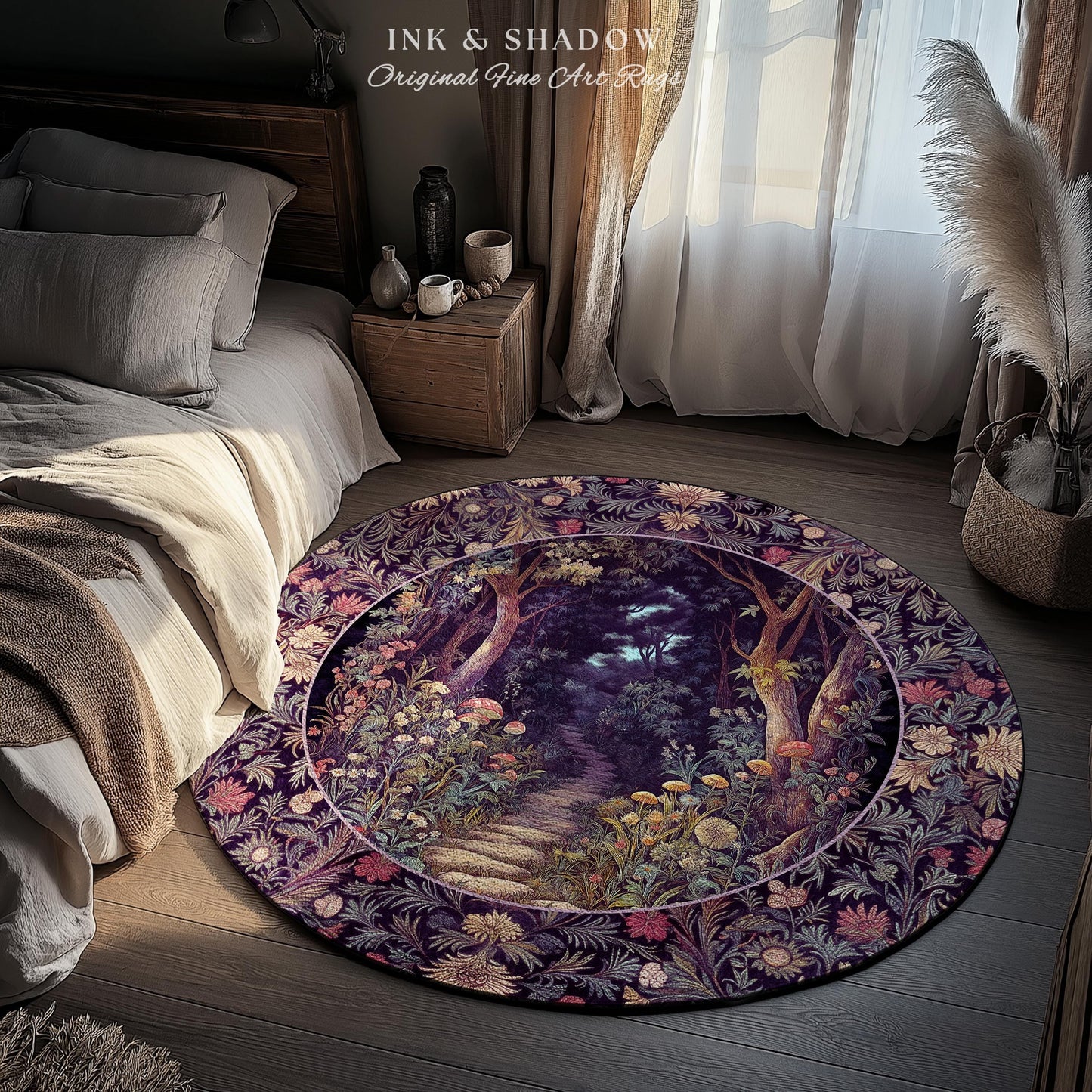 Magical Woodland Mushroom Rug | Fairytale Theme Woodland Botanical Aesthetic Whimsical Home Decor Bedroom Housewarming Gift Purple Woods |