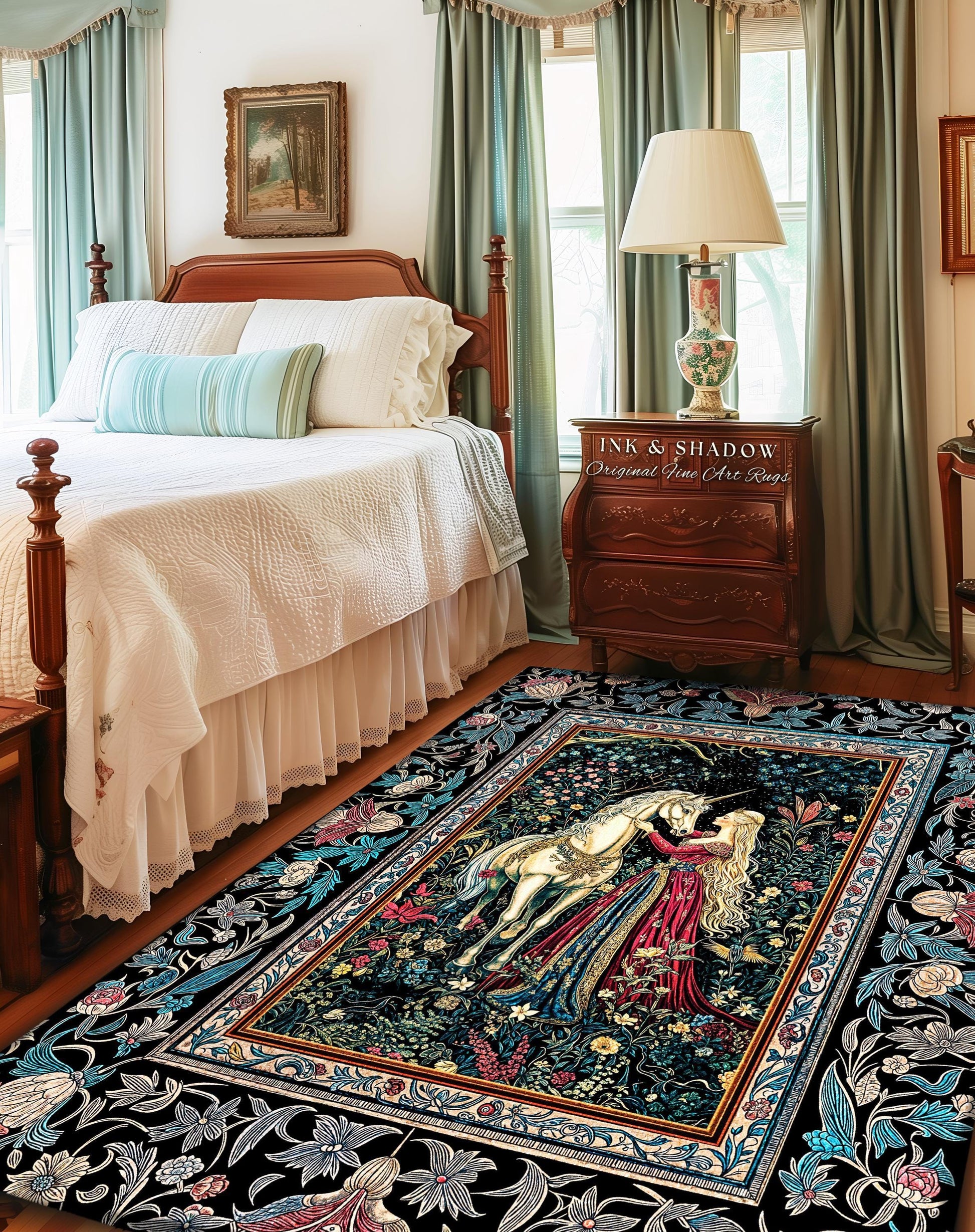 Rustic Fairytale Dark Teal Accent Rug | Rococo Baroque Inspired Decor Medieval Princesscore Home Decor Dreamy Fantasy Bedroom Area Rug Boho