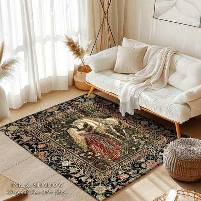 Romantic Fairytale Unicorn Area Rug | Regency Dark Cottagecore Coquette Home Decor Accent Dreamy Rococo Bedroom Storybook Gothic Style Decor