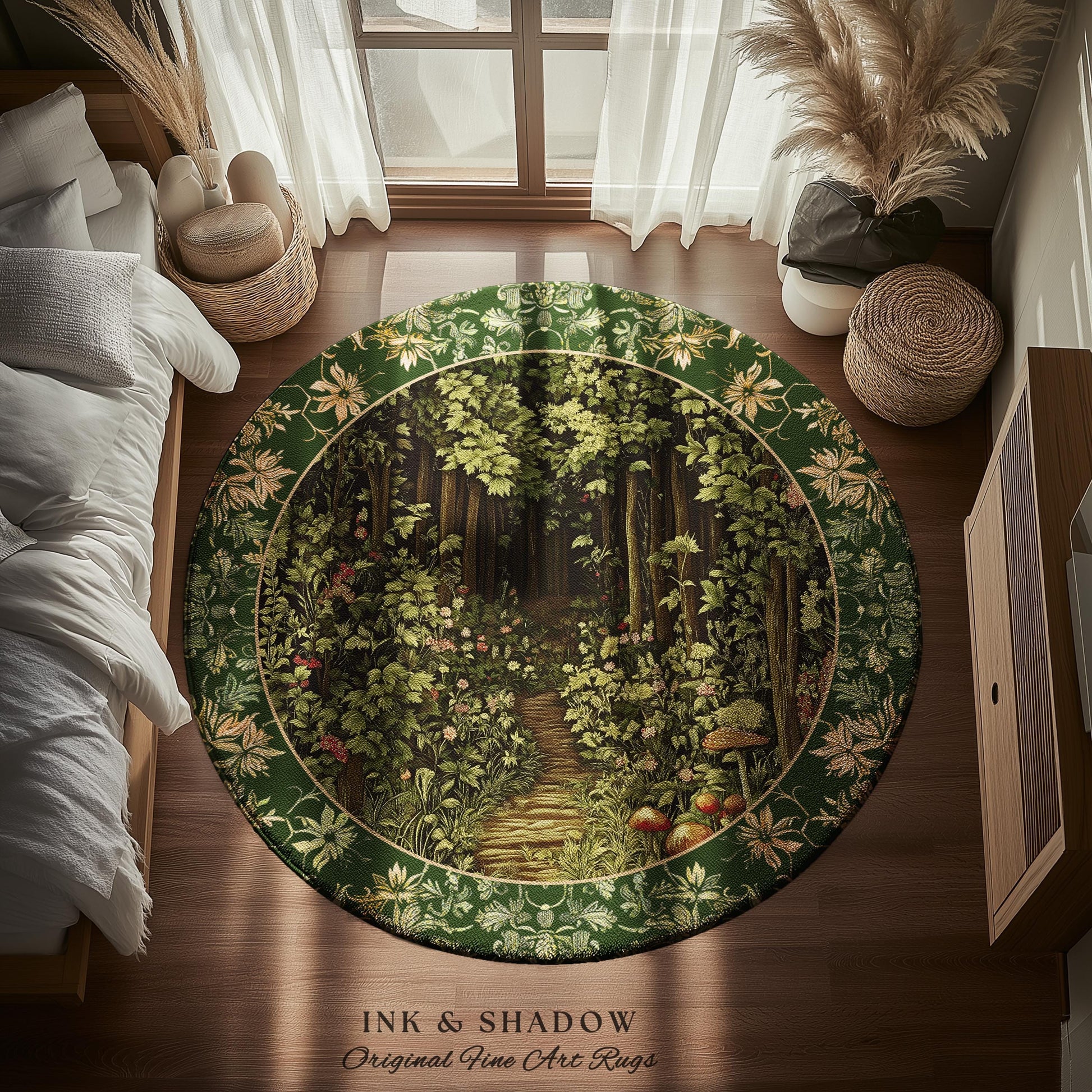 Fairytale Forest Botanical Accent Rug | Mystic Aesthetic Woodland Home Magical Decor Plant Loving Bedroom Housewarming Gift Emerald Woods |