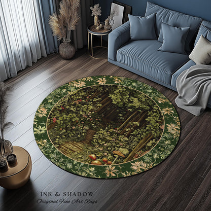 Fairytale Forest Botanical Accent Rug | Mystic Aesthetic Woodland Home Magical Decor Plant Loving Bedroom Housewarming Gift Emerald Woods |