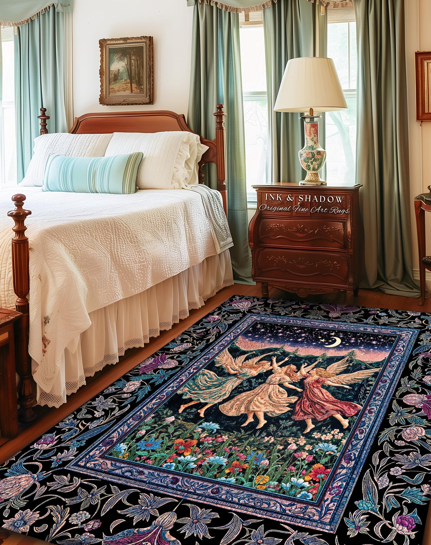 Nostalgic Fairytale Woodland Accent Rug | Pastel Fairycore Dark Academia Blanket Medieval Angel Aesthetic Whimsical Woodland Enchanted Style