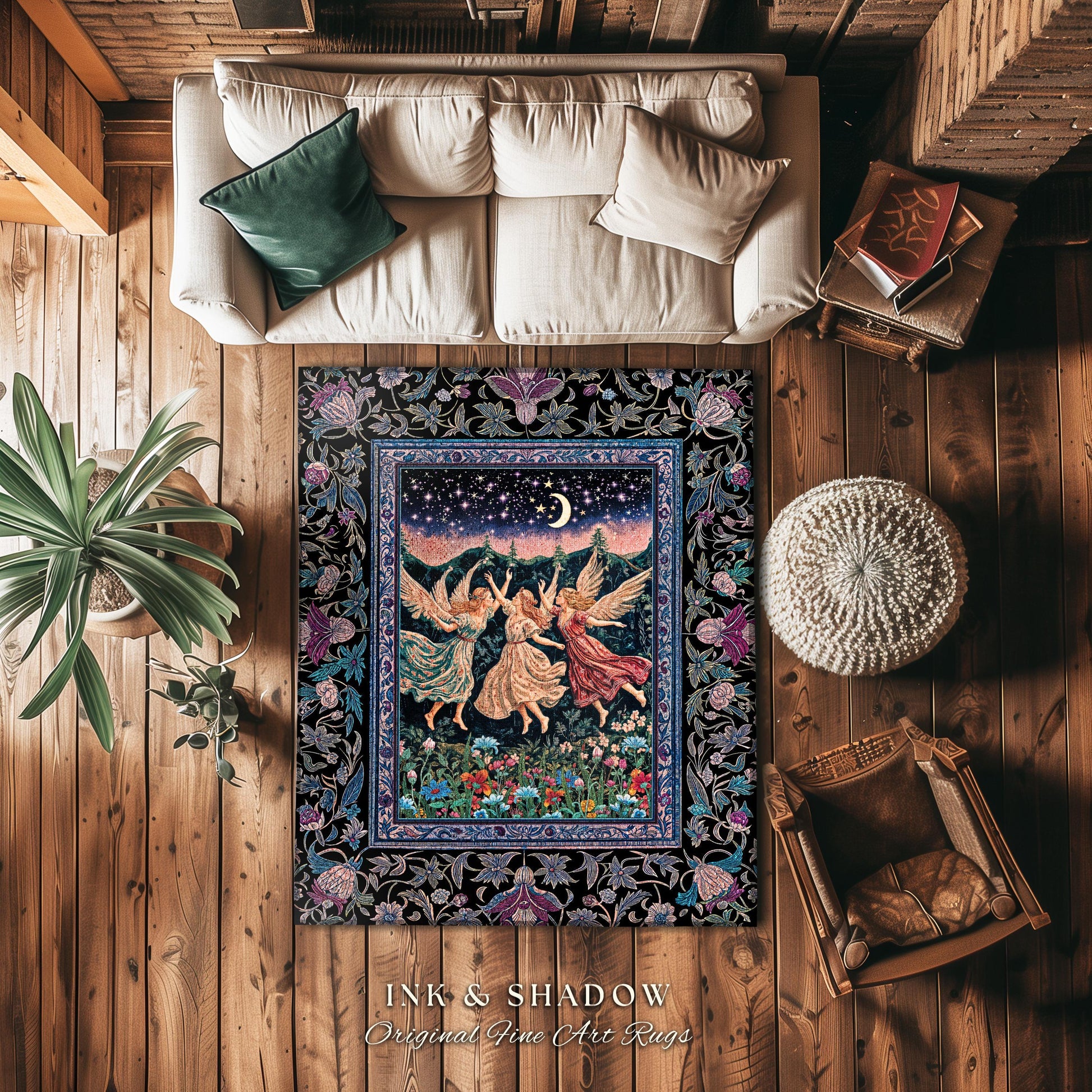 Nostalgic Fairytale Woodland Accent Rug | Pastel Fairycore Dark Academia Blanket Medieval Angel Aesthetic Whimsical Woodland Enchanted Style