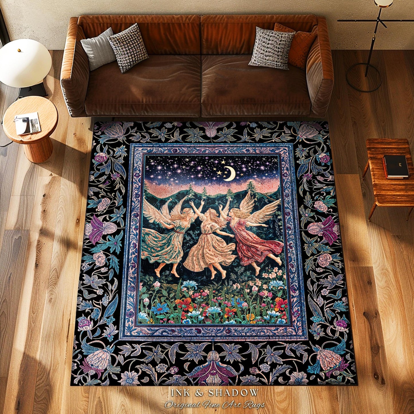 Nostalgic Fairytale Woodland Accent Rug | Pastel Fairycore Dark Academia Blanket Medieval Angel Aesthetic Whimsical Woodland Enchanted Style
