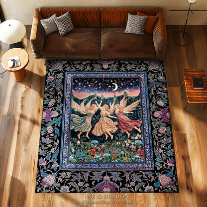 Nostalgic Fairytale Woodland Accent Rug | Pastel Fairycore Dark Academia Blanket Medieval Angel Aesthetic Whimsical Woodland Enchanted Style