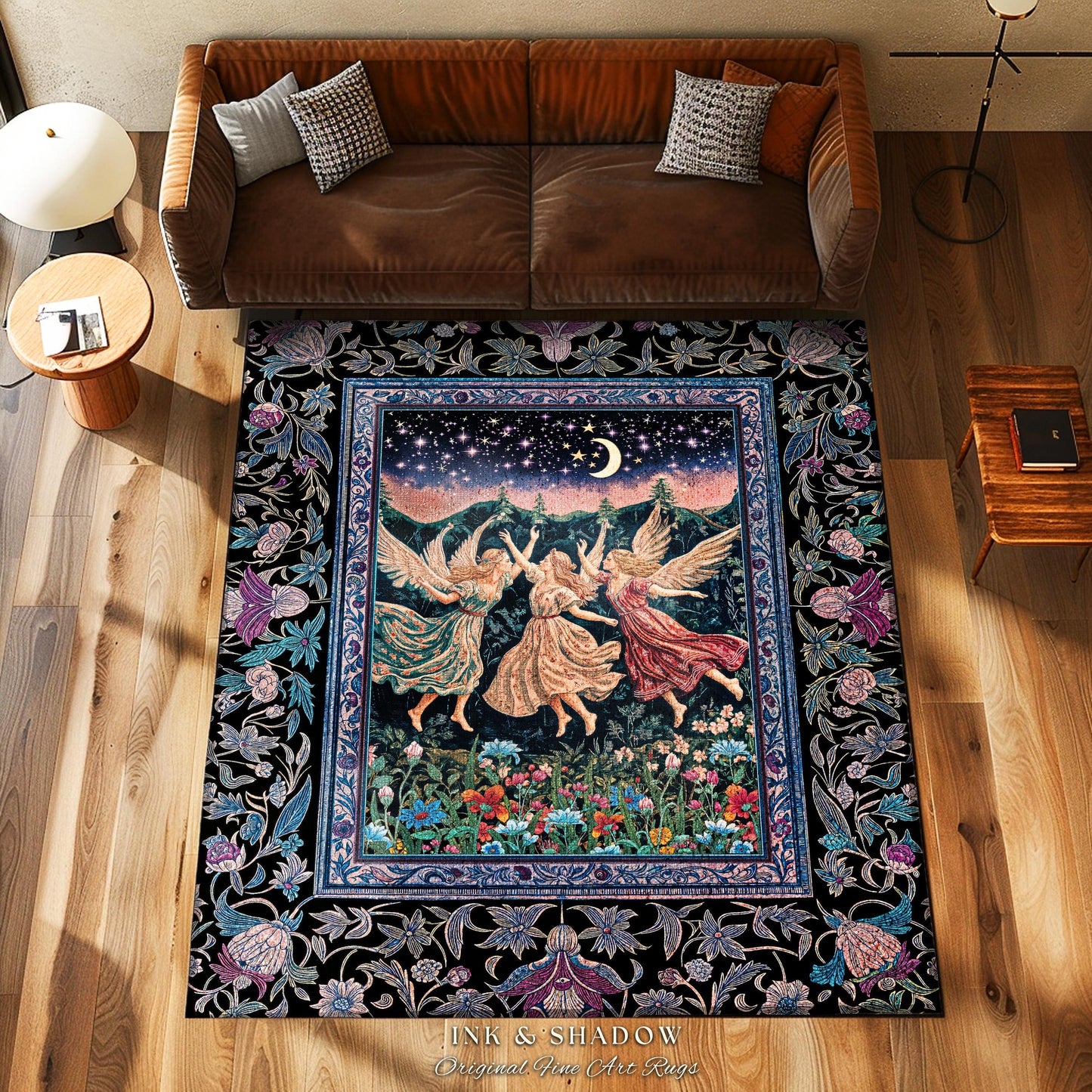 Nostalgic Fairytale Woodland Accent Rug | Pastel Rococo Fairycore Dark Academia Blanket Medieval Angels Whimsical Woodland Enchanted Decor