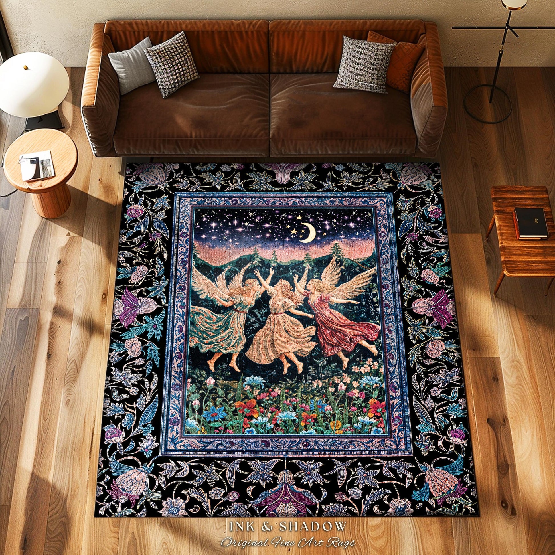 Nostalgic Fairytale Woodland Accent Rug | Pastel Rococo Fairycore Dark Academia Blanket Medieval Angels Whimsical Woodland Enchanted Decor