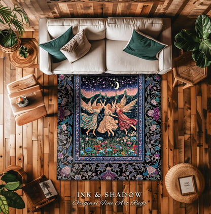 Nostalgic Fairytale Woodland Accent Rug | Pastel Fairycore Dark Academia Blanket Medieval Angel Aesthetic Whimsical Woodland Enchanted Style