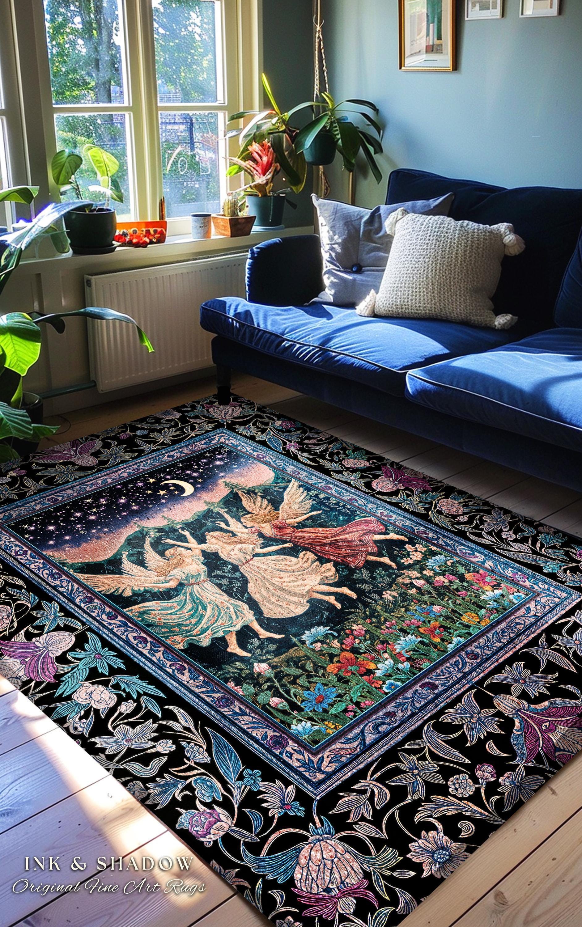 Nostalgic Fairytale Woodland Accent Rug | Pastel Fairycore Dark Academia Blanket Medieval Angel Aesthetic Whimsical Woodland Enchanted Style