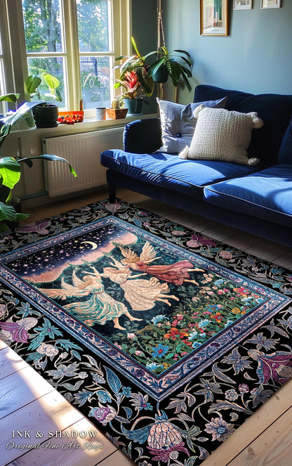 Nostalgic Fairytale Woodland Accent Rug | Pastel Fairycore Dark Academia Blanket Medieval Angel Aesthetic Whimsical Woodland Enchanted Style