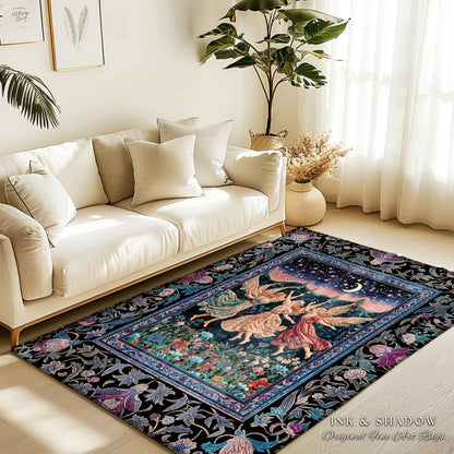 Nostalgic Fairytale Woodland Accent Rug | Pastel Fairycore Dark Academia Blanket Medieval Angel Aesthetic Whimsical Woodland Enchanted Style