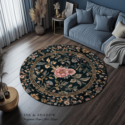 Maximalist Wildflower Rug | Dark Floral Aesthetic Danish Pastel Home Decor Rustic Housewarming Gift Fairycore Bedroom Folklore Inspired |