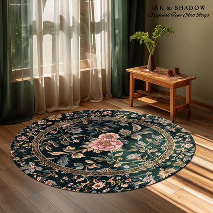 Maximalist Wildflower Rug | Dark Floral Aesthetic Danish Pastel Home Decor Rustic Housewarming Gift Fairycore Bedroom Folklore Inspired |