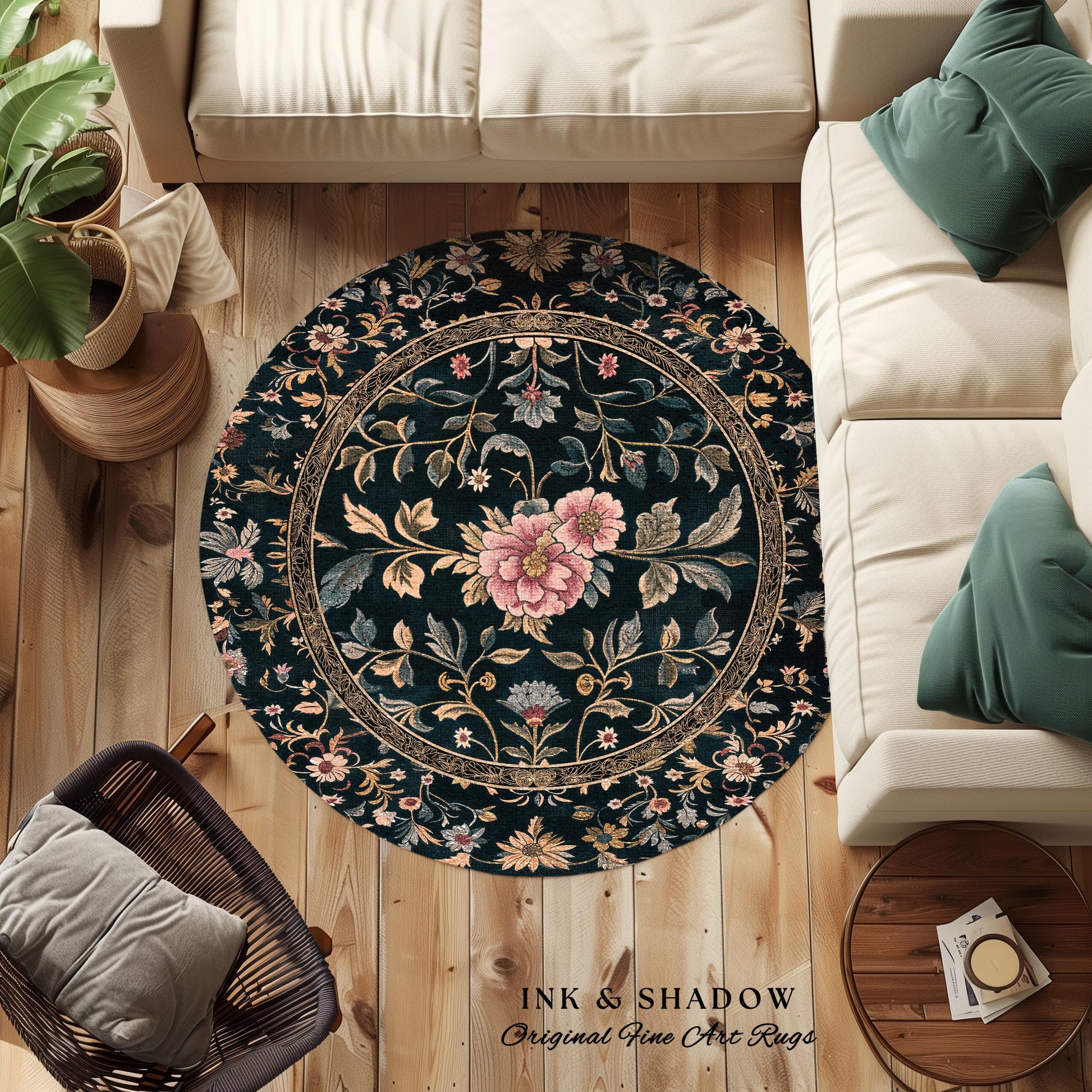 Maximalist Wildflower Rug | Dark Floral Aesthetic Danish Pastel Home Decor Rustic Housewarming Gift Fairycore Bedroom Folklore Inspired |