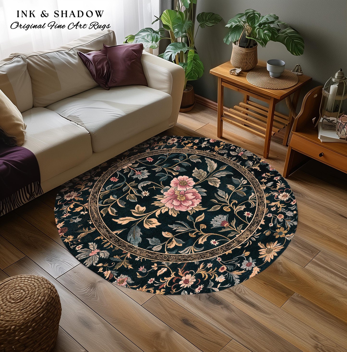 Maximalist Wildflower Rug | Dark Floral Aesthetic Danish Pastel Home Decor Rustic Housewarming Gift Fairycore Bedroom Folklore Inspired |