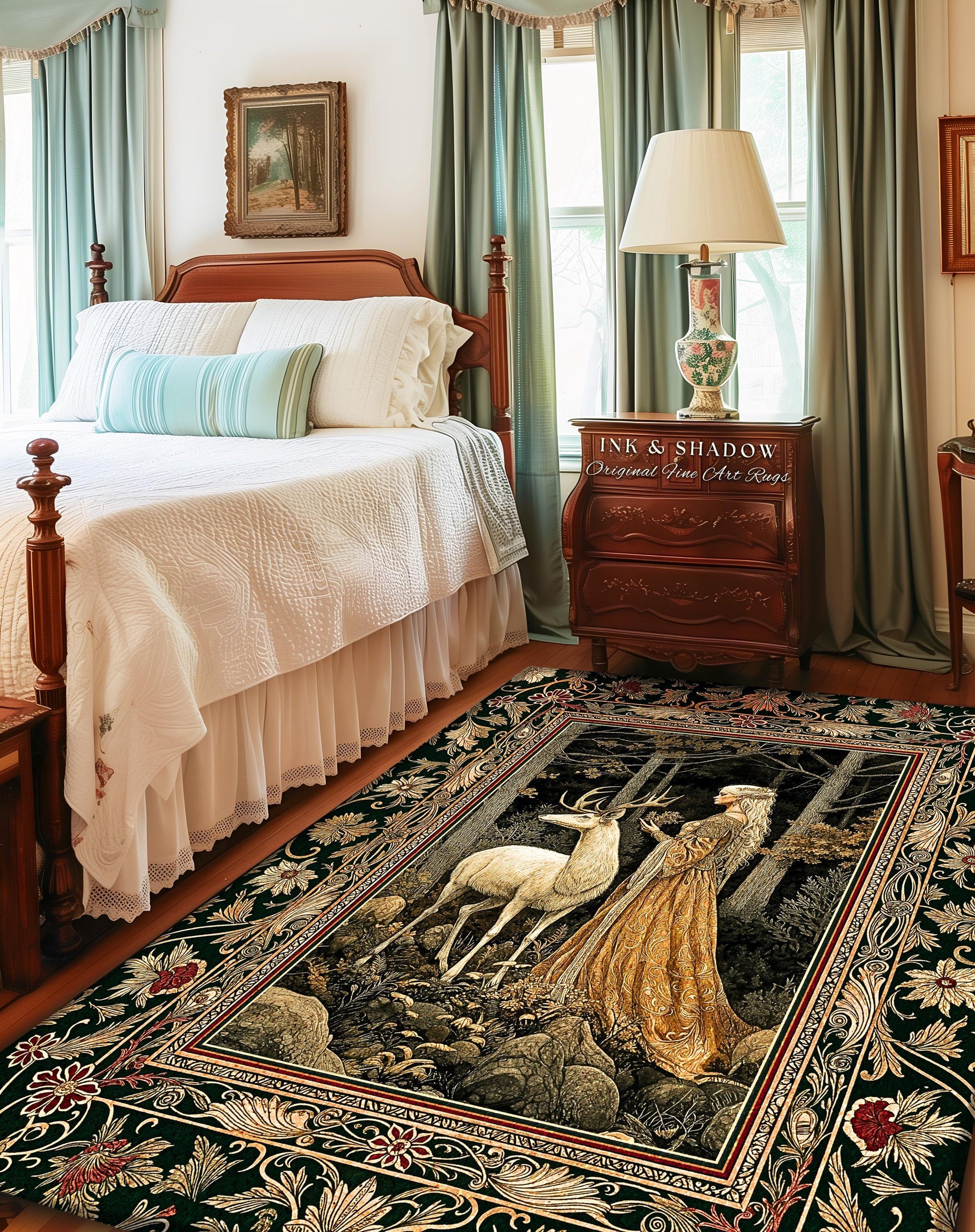 Elven Princess Mystic Woodland Rug | Forest Nymph Renaissance Aesthetic Fairycore Home Decor Magical Gothic Woods Ethereal Victorian Bedroom