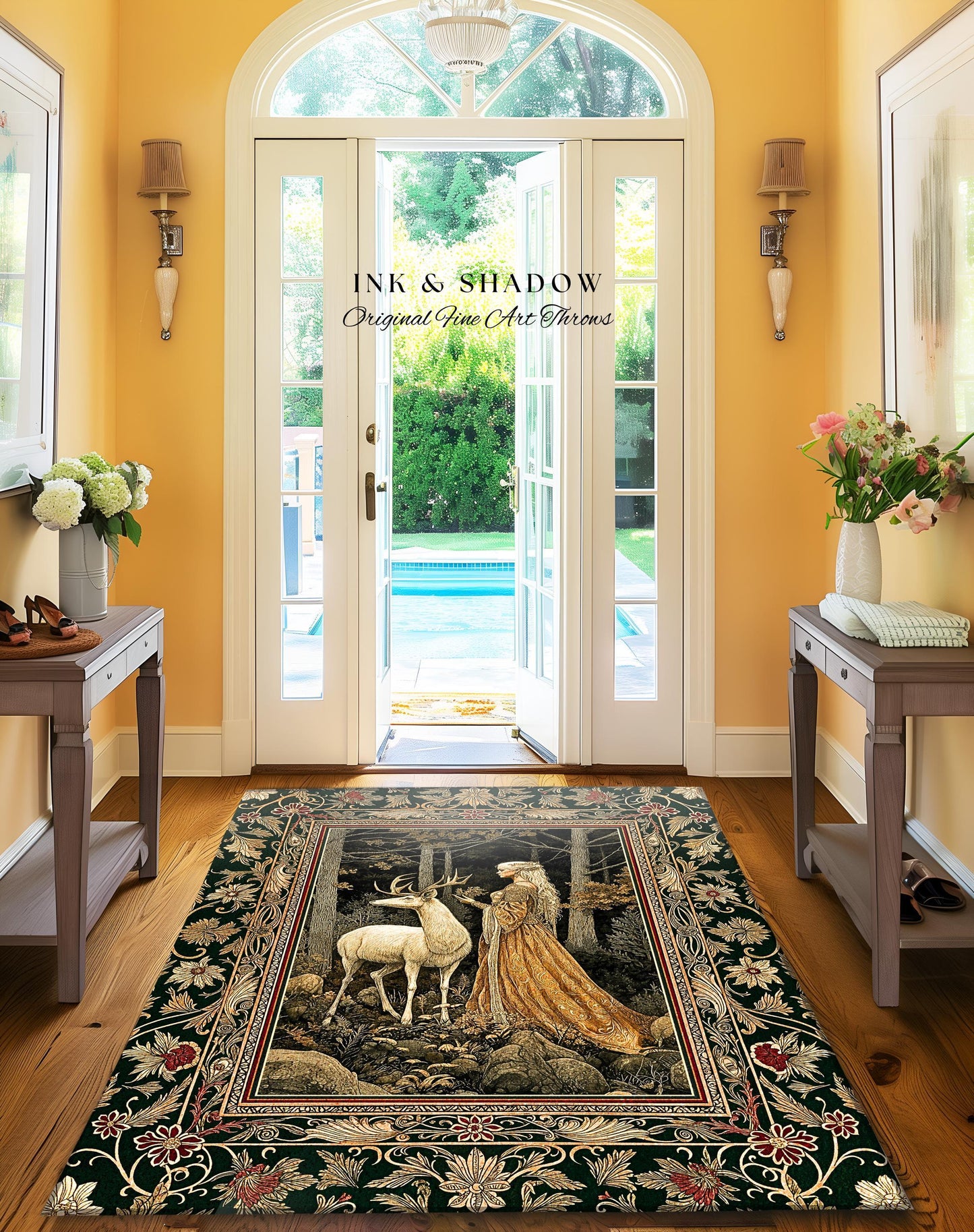 Elven Princess Mystic Woodland Rug | Forest Nymph Renaissance Aesthetic Fairycore Home Decor Magical Gothic Woods Ethereal Victorian Bedroom