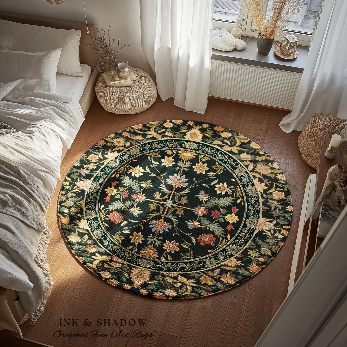Boho Maximalist Wildflower Rug | Folklore Aesthetic Danish Home Decor Rustic Housewarming Gift Fairycore Bedroom Whimsical Living Room |