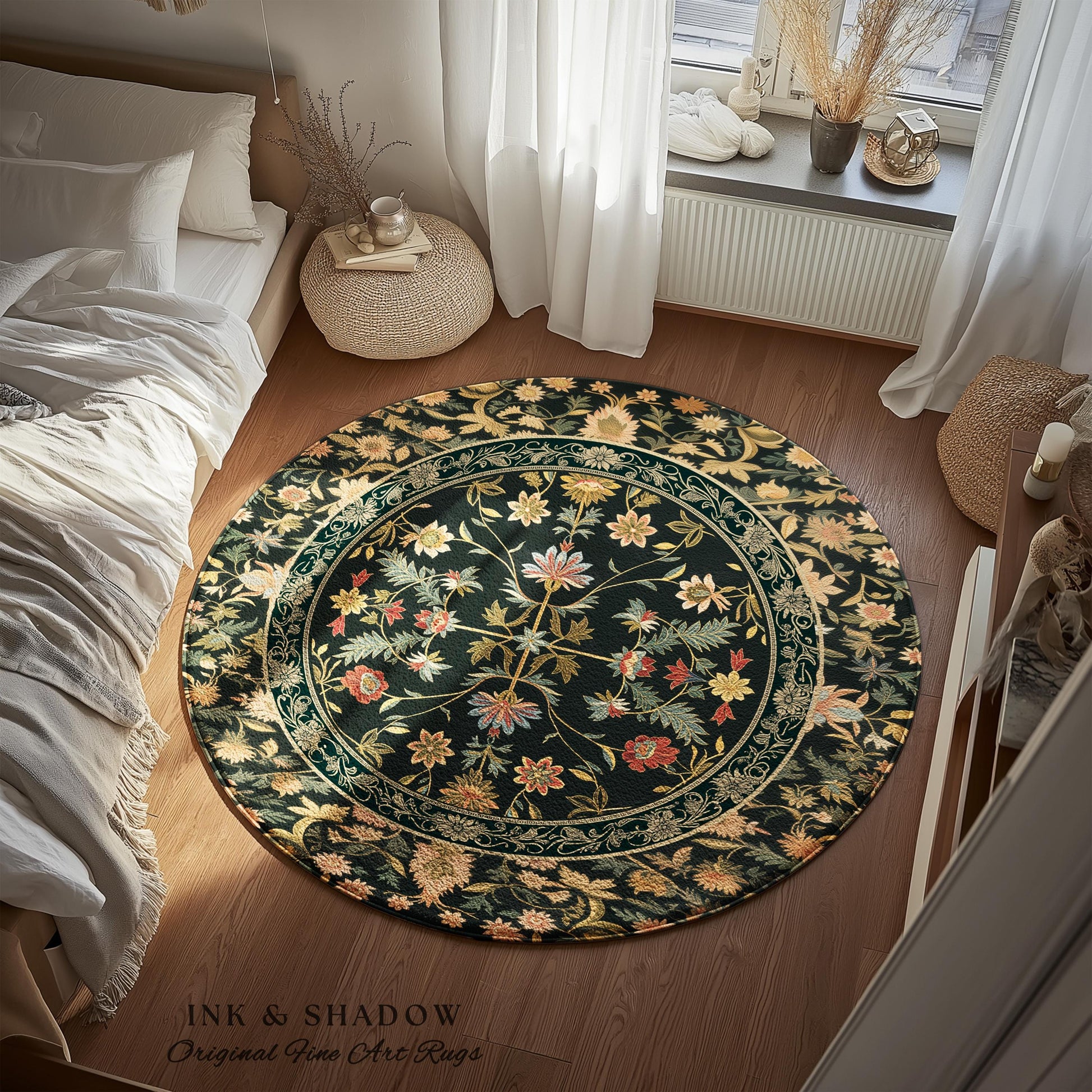 Boho Maximalist Wildflower Rug | Folklore Aesthetic Danish Home Decor Rustic Housewarming Gift Fairycore Bedroom Whimsical Living Room |