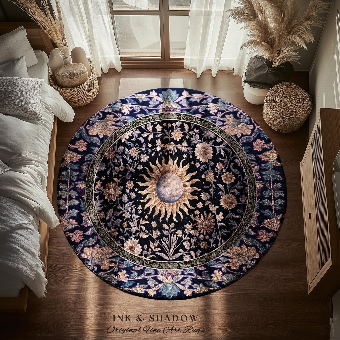 Pastel Whimsy Celestial Area Rug | Mystic Bohemian Celestial Witchy Home Decor Maximalist Gothic Sun and Moon Tarot Inspired Home Accent |