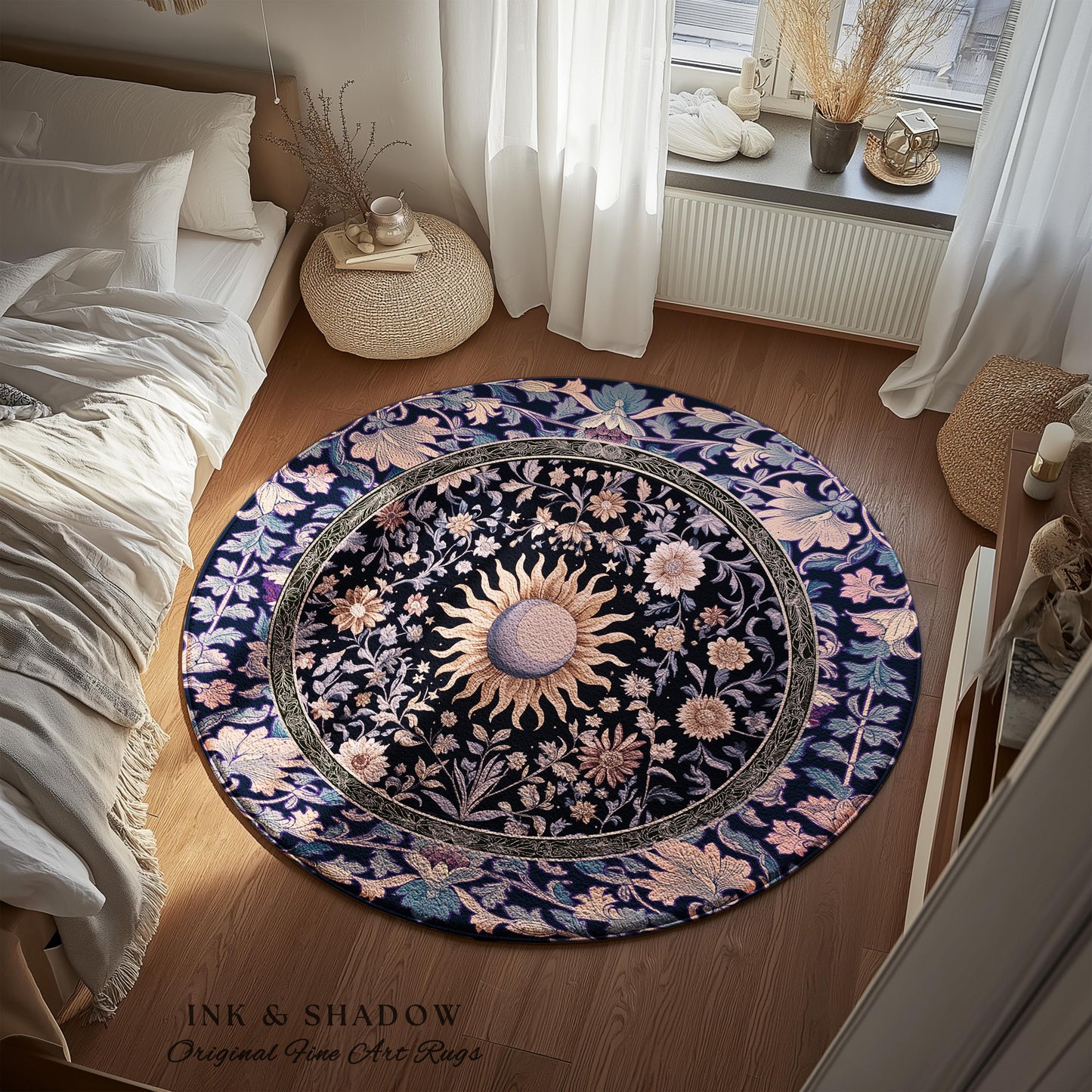 Pastel Whimsy Celestial Area Rug | Mystic Bohemian Celestial Witchy Home Decor Maximalist Gothic Sun and Moon Tarot Inspired Home Accent |