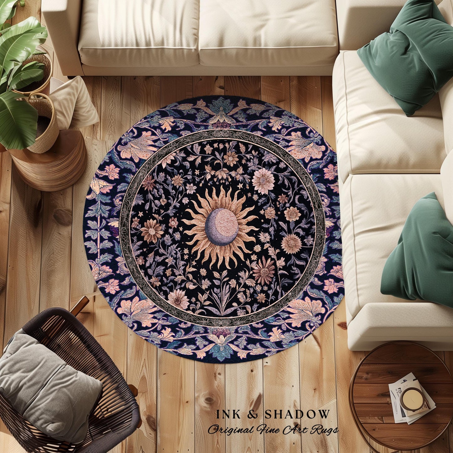 Pastel Whimsy Celestial Area Rug | Mystic Bohemian Celestial Witchy Home Decor Maximalist Gothic Sun and Moon Tarot Inspired Home Accent |