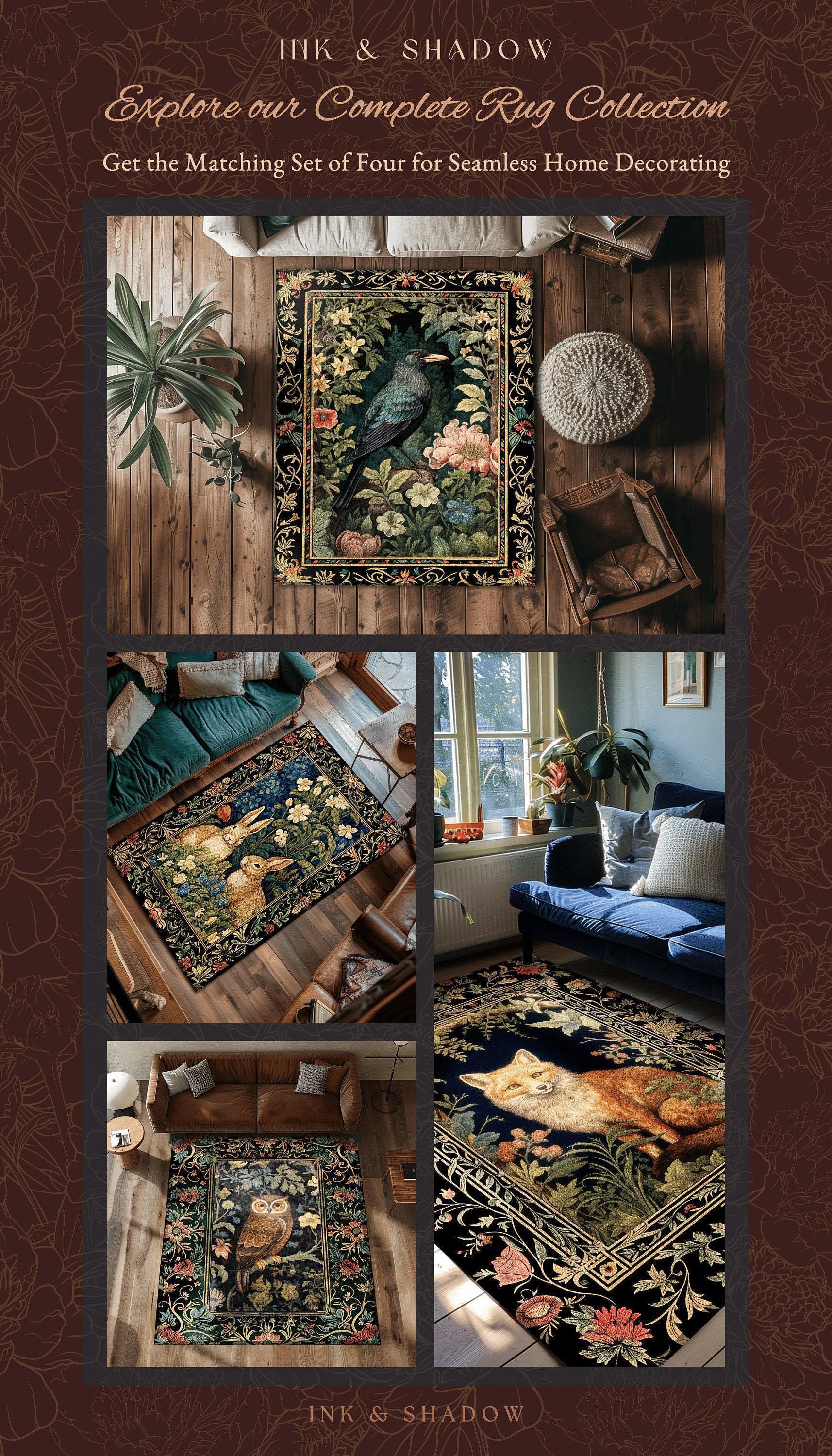 Woodland Floral Round Owl Rug Morris Inspired Forest Aesthetic | Fairycore Boho Bedroom Botanical Forestcore Art Whimsical Book Nook Owl Rug