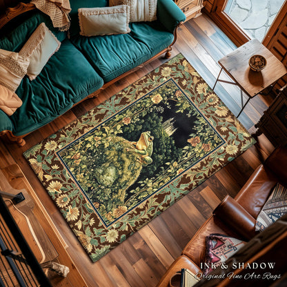 Castlecore Landscape Botanical Rug | Ethereal Fairytale Gothic Aesthetic Frog & Toad Accent Rug Cottagecore Living Room Floral Earthy Colors