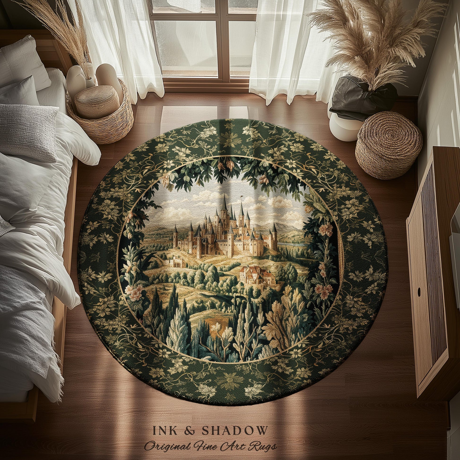 Dark Academia Victorian Royal Rug | Fantasy Home Accent Decor Woodland Princess Medieval Rustic Floral Landscape Coquette Maximalist Castle