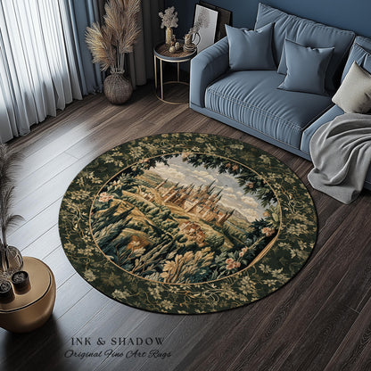 Dark Academia Victorian Royal Rug | Fantasy Home Accent Decor Woodland Princess Medieval Rustic Floral Landscape Coquette Maximalist Castle