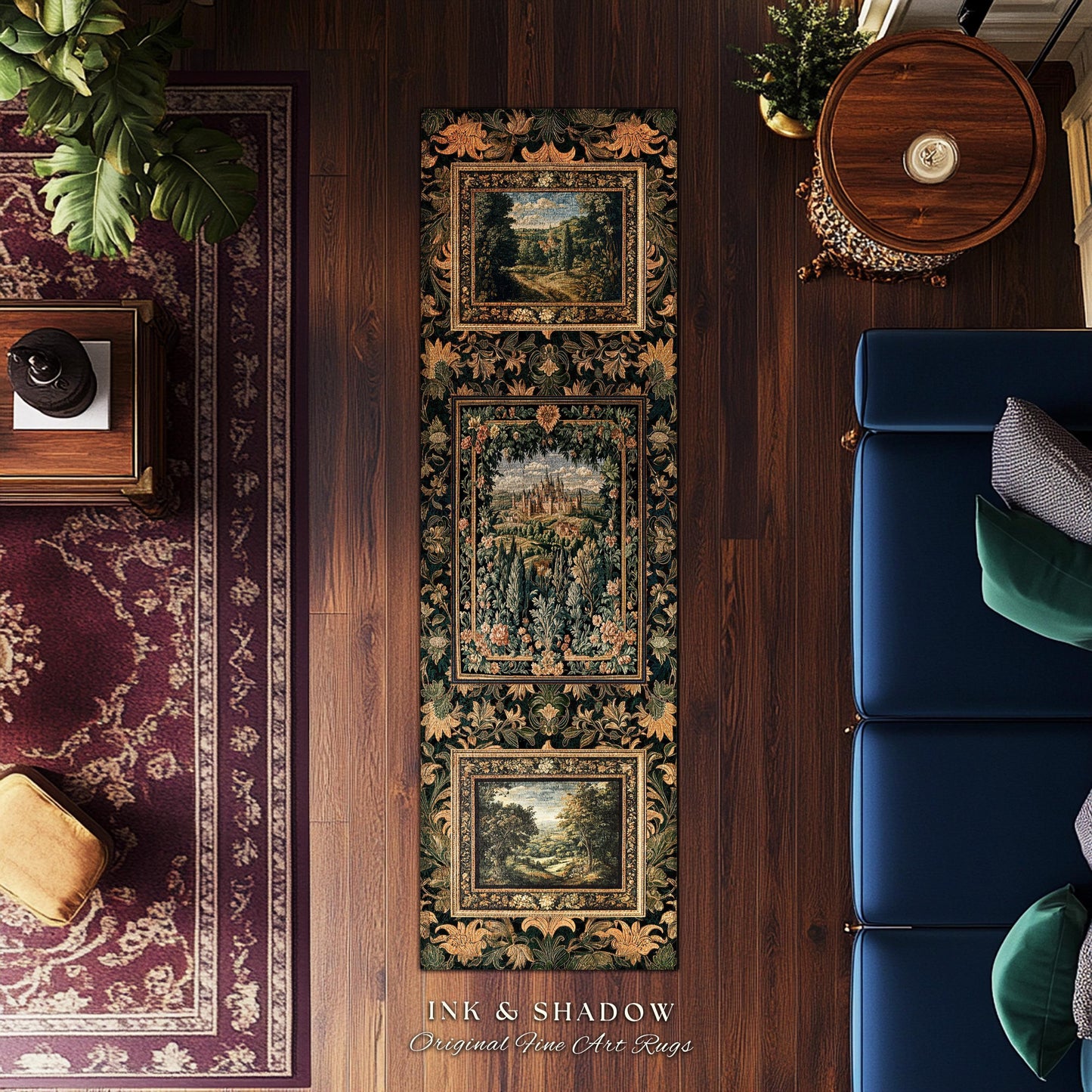 Dark Academia Victorian Royal Rug | Fantasy Home Accent Decor Woodland Princess Medieval Rustic Floral Landscape Coquette Maximalist Castle