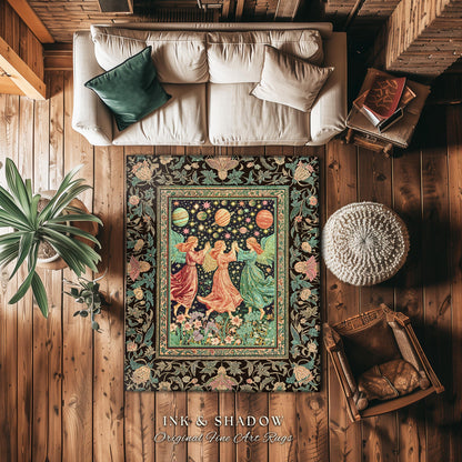 Astral Angels Whimsical Cozy Rug | Modern Medieval Fairycore Area Rug Enchanted Dreamy Cottagecore Dark Academia Aesthetic Bedroom Mystical