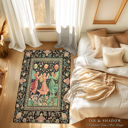 Astral Angels Whimsical Cozy Rug | Modern Medieval Fairycore Area Rug Enchanted Dreamy Cottagecore Dark Academia Aesthetic Bedroom Mystical