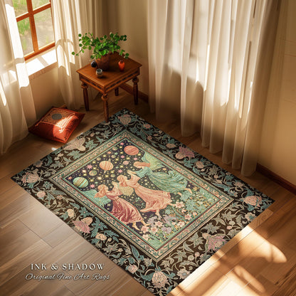Astral Angels Whimsical Cozy Rug | Modern Medieval Fairycore Area Rug Enchanted Dreamy Cottagecore Dark Academia Aesthetic Bedroom Mystical