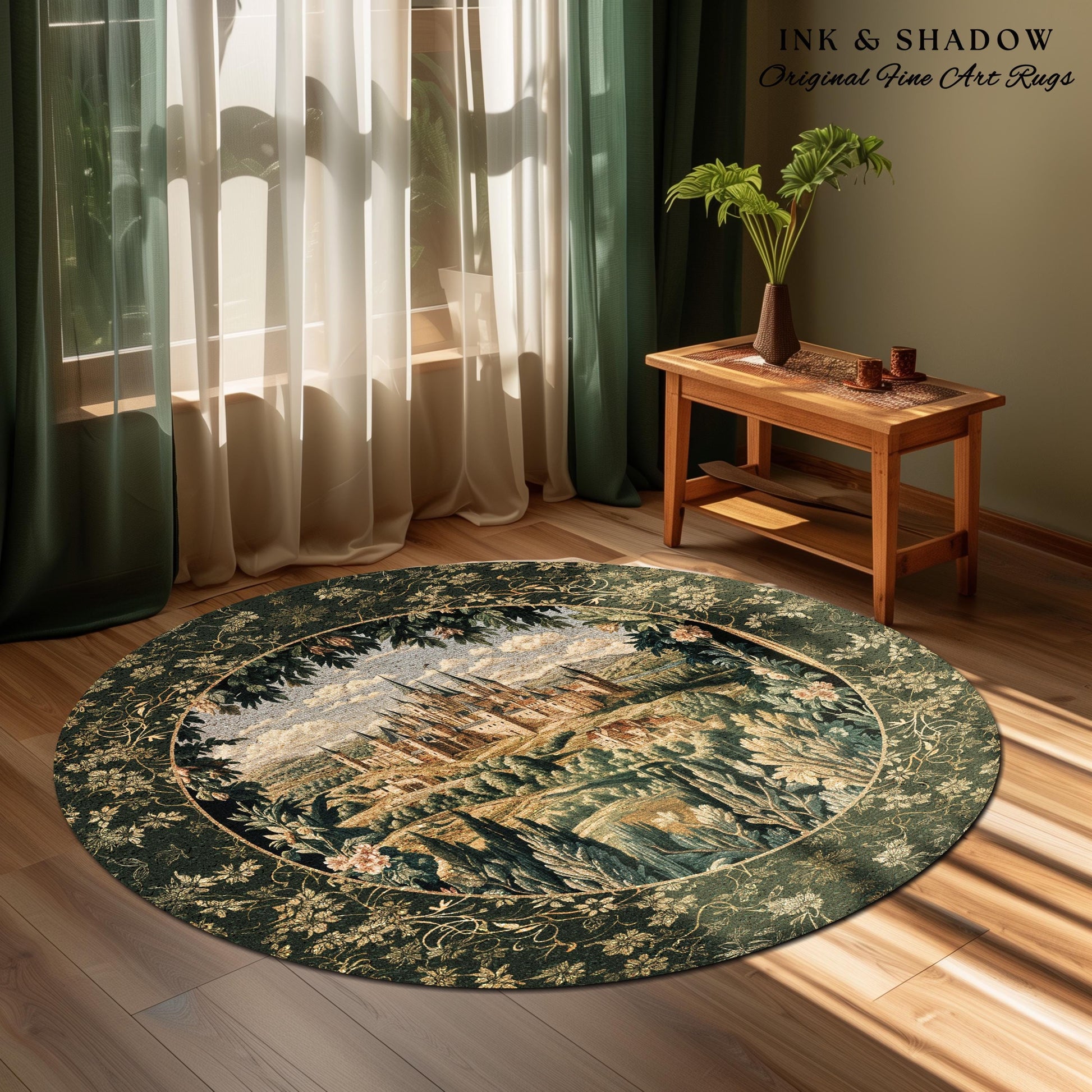 Dark Academia Victorian Royal Rug | Fantasy Home Accent Decor Woodland Princess Medieval Rustic Floral Landscape Coquette Maximalist Castle