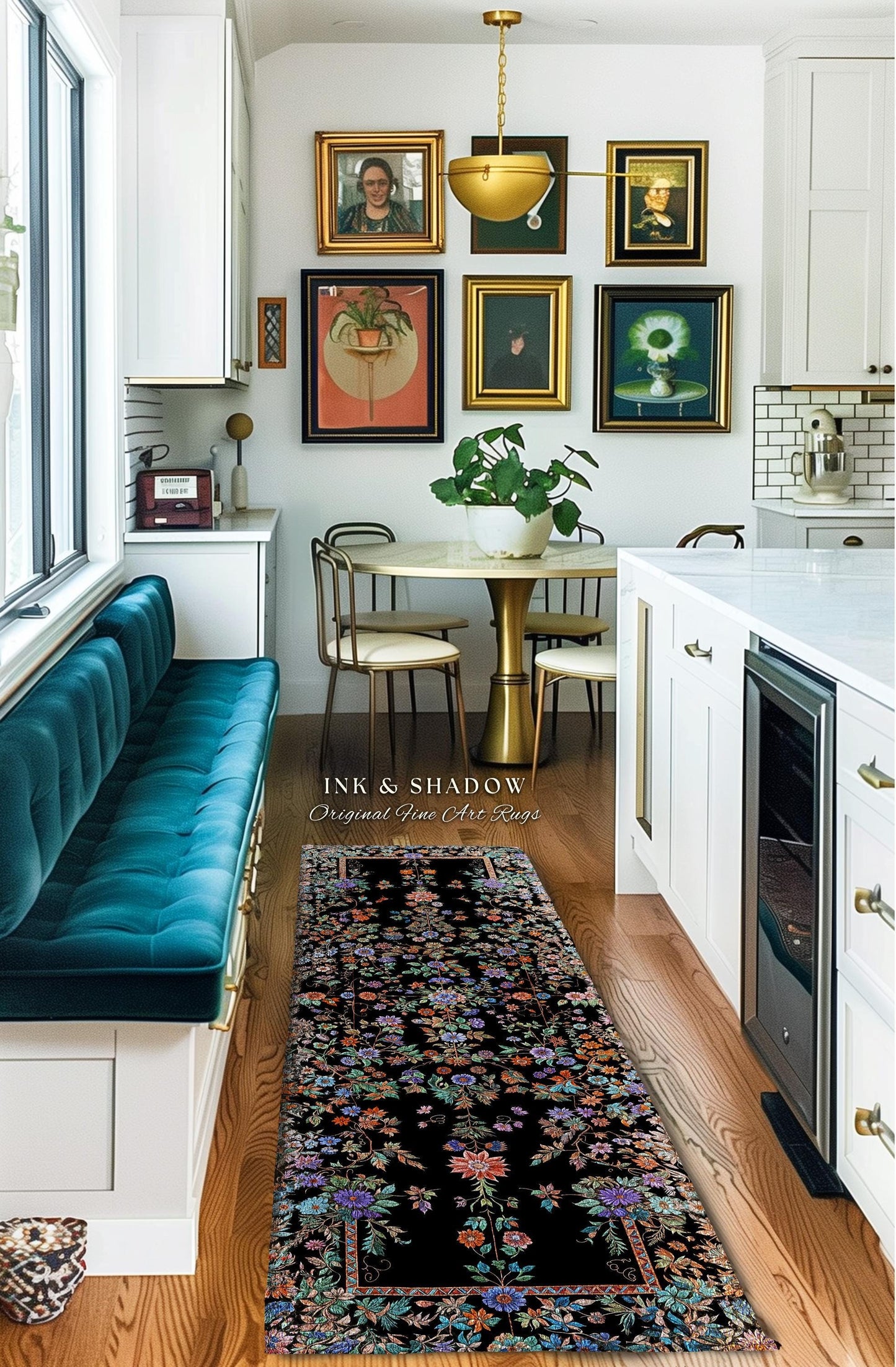 Jewel Tones Vintage Dark Academia Wildflower Rug | Floral Aesthetic Ornate Gothic Home Decor Whimsical Rustic Housewarming Gift Ethereal