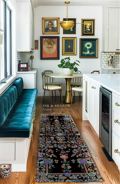 Jewel Tones Vintage Dark Academia Wildflower Rug | Floral Aesthetic Ornate Gothic Home Decor Whimsical Rustic Housewarming Gift Ethereal