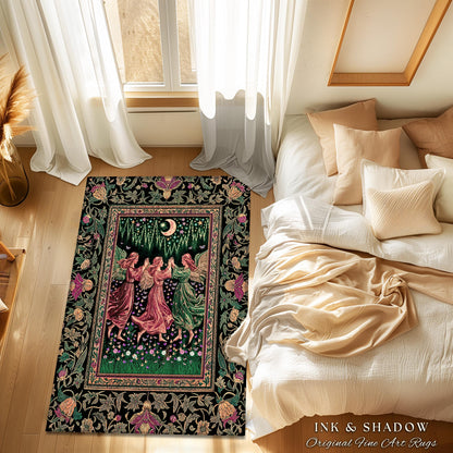 Moonlit Forest Nymph Area Rug | Medieval Elegance Woodland Fairycore Dark Academia Bedroom Accent Midsummer Aesthetic Scandi Folklore Style