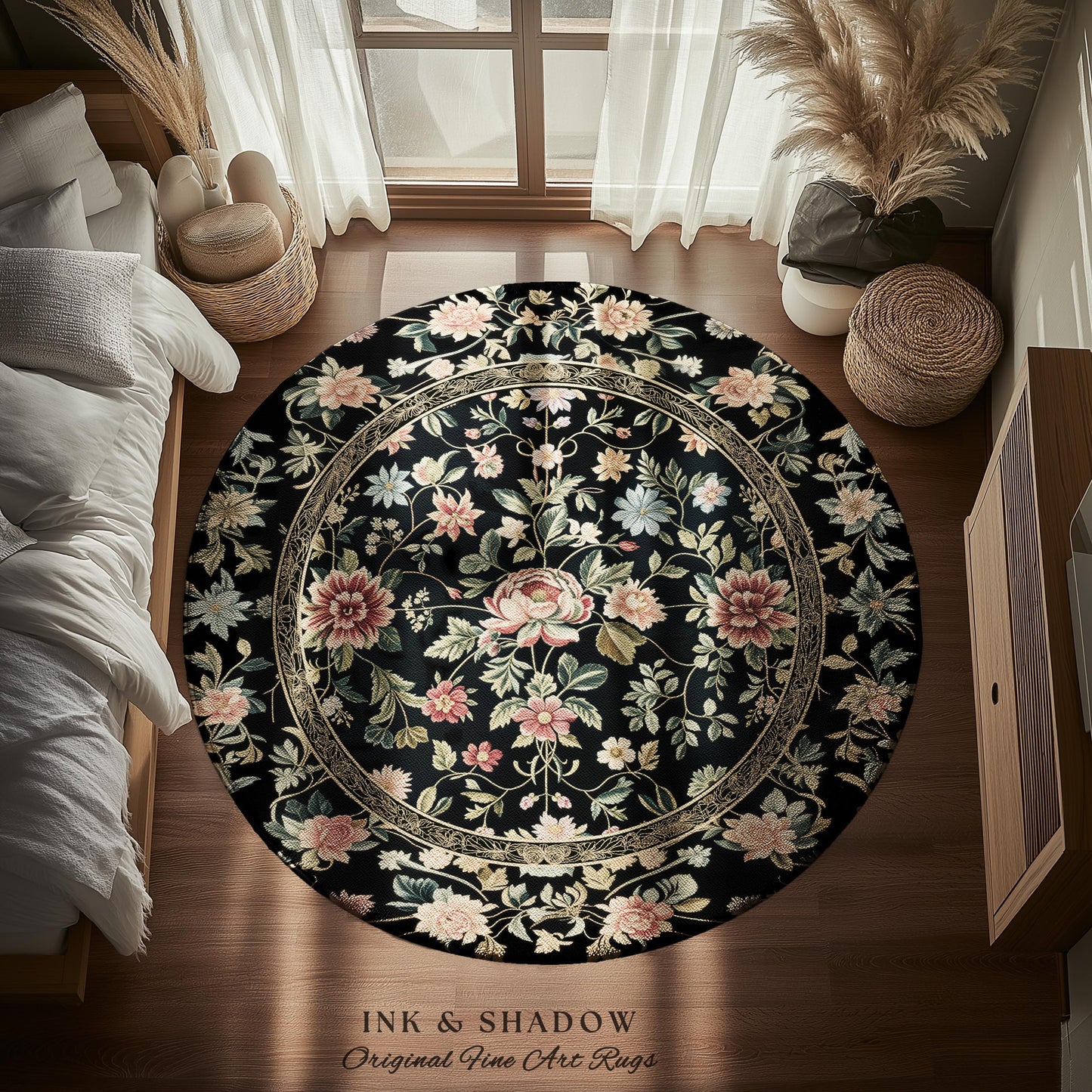 Elegant Victorian Floral Bedroom Rug | Maximalist Aesthetic Danish Pastel Home Decor Rustic Housewarming Gift Fairy Core Bedroom Whimsical |