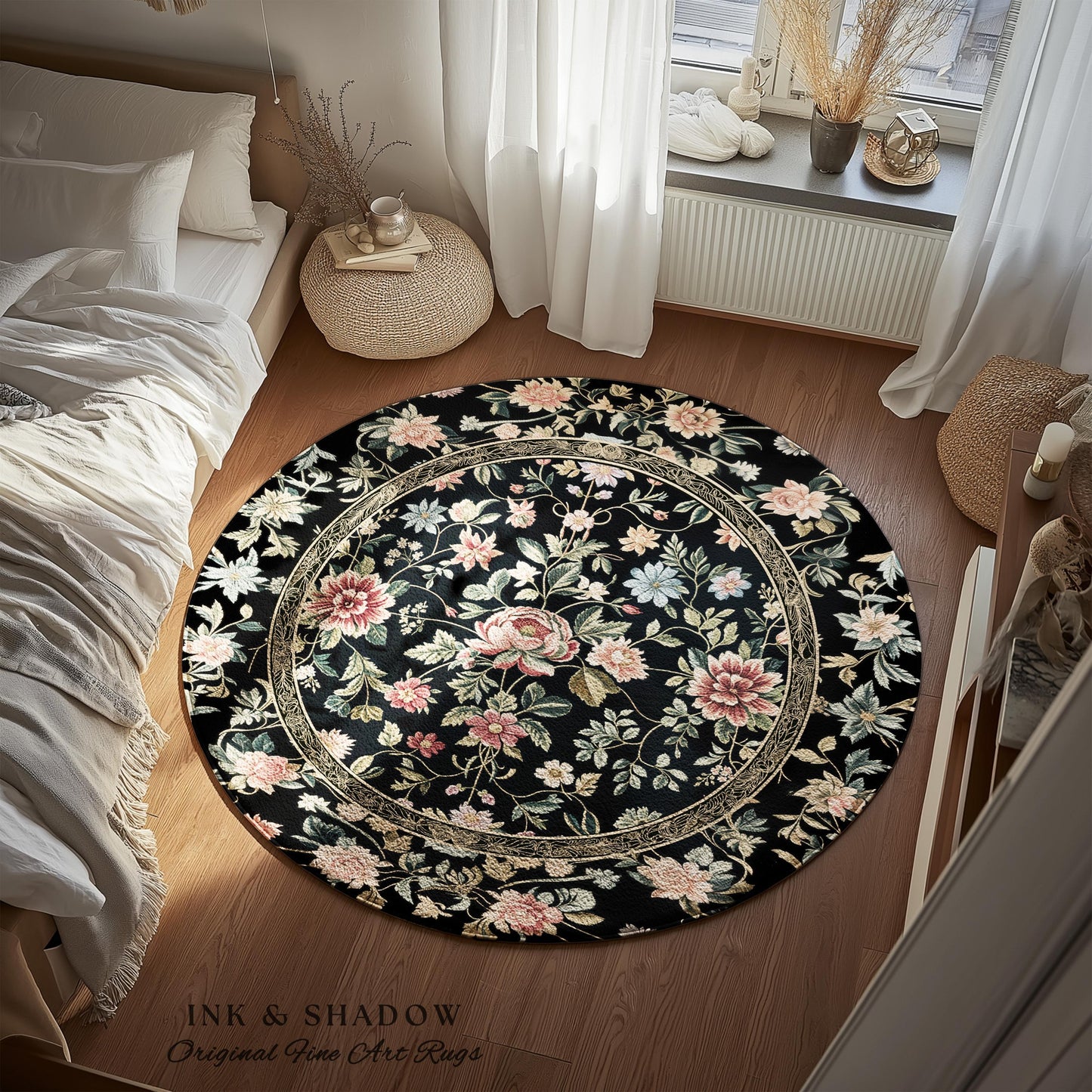 Elegant Victorian Floral Bedroom Rug | Maximalist Aesthetic Danish Pastel Home Decor Rustic Housewarming Gift Fairy Core Bedroom Whimsical |