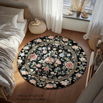 Elegant Victorian Floral Bedroom Rug | Maximalist Aesthetic Danish Pastel Home Decor Rustic Housewarming Gift Fairy Core Bedroom Whimsical |