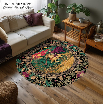 Magic Whimsical Skeleton Horsemen Rug | Gothic Celestial Landscape Castlecore Royal Couple Fantasy Baroque Bedroom Accent Rug Macabre Dreamy