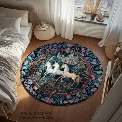 Witchy Dark Romantic Accent Rug | Medieval Folklore Decor Fairytale Inspired Cottagecore Whimsical Fantasy Unicorn Area Rug Gothic Whimsy |