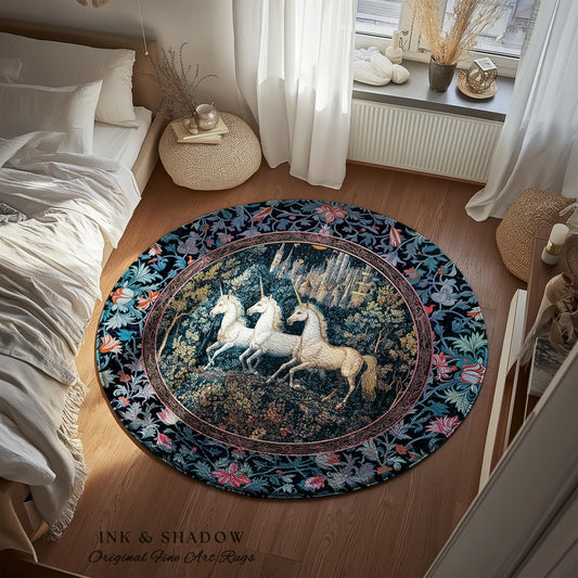 Witchy Dark Romantic Accent Rug | Medieval Folklore Decor Fairytale Inspired Cottagecore Whimsical Fantasy Unicorn Area Rug Gothic Whimsy |