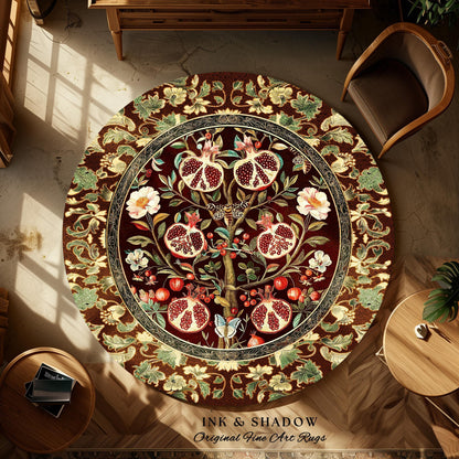 Antique Aesthetic Pomegranate Art Rug Enchanted Garden Cottagecore Decor | Gothic Woodland Whimsy Floral Butterfly Moth Vintage Fairycore