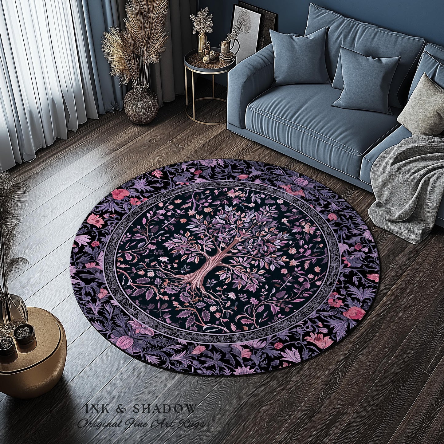 Chateaucore Pastel Purple Area Rug | Vintage Botanical Art Gothic Heritage Tree of Life Design Romantic Fairytale Cottagecore Bedroom Decor