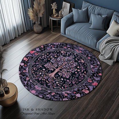 Chateaucore Pastel Purple Area Rug | Vintage Botanical Art Gothic Heritage Tree of Life Design Romantic Fairytale Cottagecore Bedroom Decor
